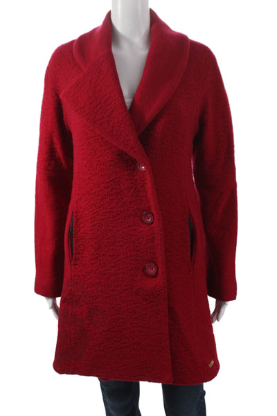 Desigual Womens Red Wool Overcoat Long Sleeve Button Solid Fall Size 38