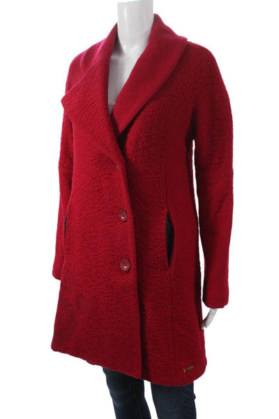 Desigual Womens Red Wool Overcoat Long Sleeve Button Solid Fall Size 38