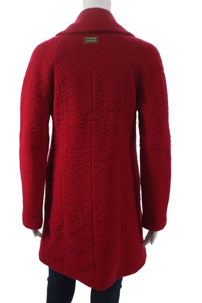 Desigual Womens Red Wool Overcoat Long Sleeve Button Solid Fall Size 38