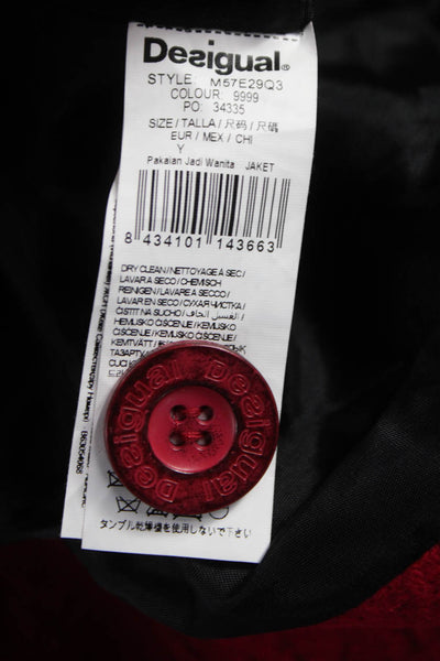 Desigual Womens Red Wool Overcoat Long Sleeve Button Solid Fall Size 38