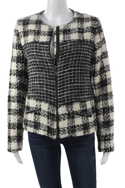 Desigual Women Basic Black Checked Jacket Zip Long Sleeve Size 42