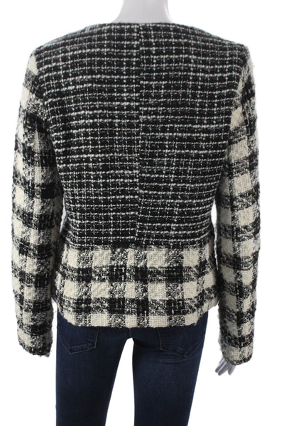 Desigual Women Basic Black Checked Jacket Zip Long Sleeve Size 42