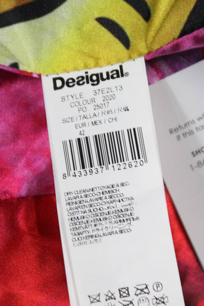 Desigual Women Basic Black Checked Jacket Zip Long Sleeve Size 42