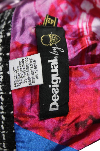 Desigual Women Basic Black Checked Jacket Zip Long Sleeve Size 42