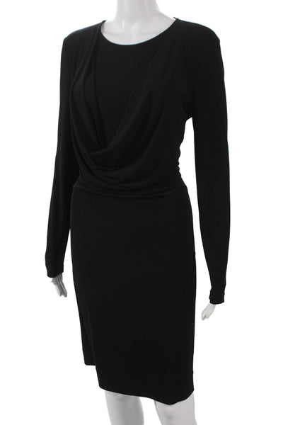 Calvin Klein Women Sheath Dress Black Cowl Neck Long Sleeve Knee Length Size 8