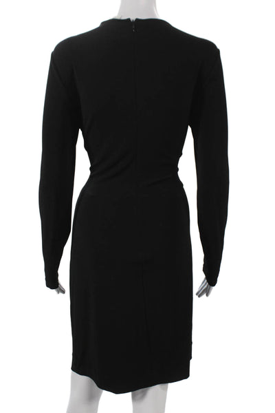 Calvin Klein Women Sheath Dress Black Cowl Neck Long Sleeve Knee Length Size 8