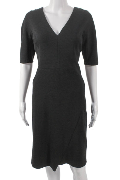 Saks Fifth Avenue Women Sheath Dress Black V Neck Half Sleeve Polyester Size 6