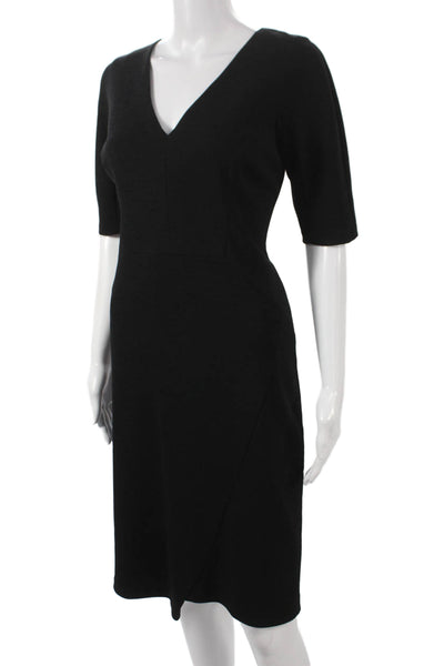 Saks Fifth Avenue Women Sheath Dress Black V Neck Half Sleeve Polyester Size 6