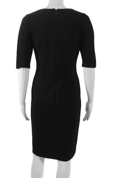 Saks Fifth Avenue Women Sheath Dress Black V Neck Half Sleeve Polyester Size 6