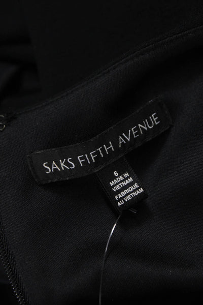 Saks Fifth Avenue Women Sheath Dress Black V Neck Half Sleeve Polyester Size 6