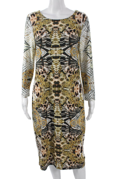 Saks Fifth Avenue Women Sheath Dress Animal Print Multicolor Long Sleeve Size L