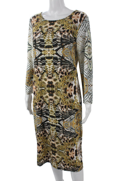 Saks Fifth Avenue Women Sheath Dress Animal Print Multicolor Long Sleeve Size L