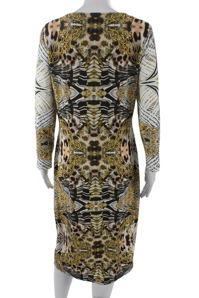 Saks Fifth Avenue Women Sheath Dress Animal Print Multicolor Long Sleeve Size L