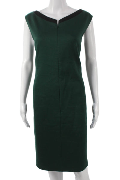 T Tahari Womens Sheath Dress Green Boat Neck Sleeveless Knee Length Zip Size 16