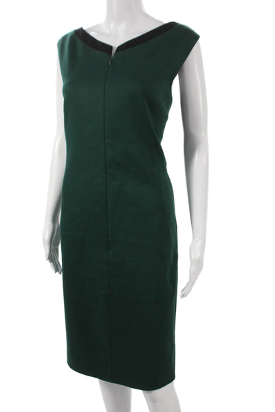 T Tahari Womens Sheath Dress Green Boat Neck Sleeveless Knee Length Zip Size 16