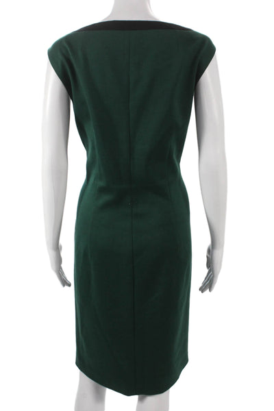 T Tahari Womens Sheath Dress Green Boat Neck Sleeveless Knee Length Zip Size 16