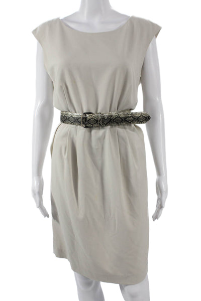 Calvin Klein Women Sheath Dress Beige Boat Neck Polyester Size 14