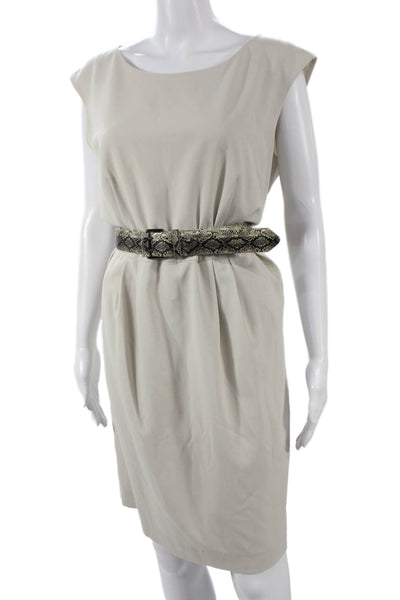 Calvin Klein Women Sheath Dress Beige Boat Neck Polyester Size 14