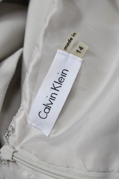 Calvin Klein Women Sheath Dress Beige Boat Neck Polyester Size 14