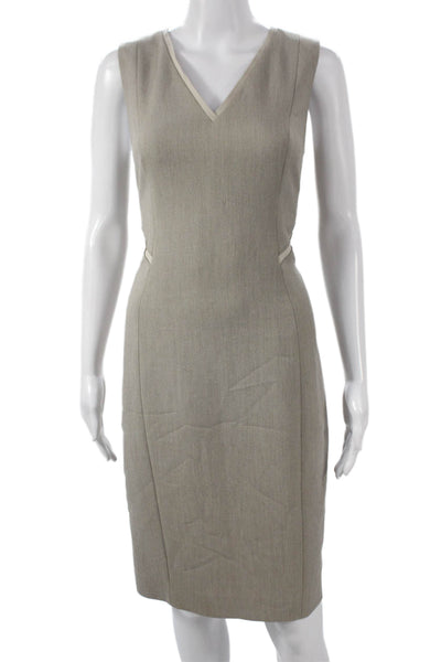 T Tahari Women Sheath Dress Beige V-Neck Sleeveless Knee Length Zip Size 6