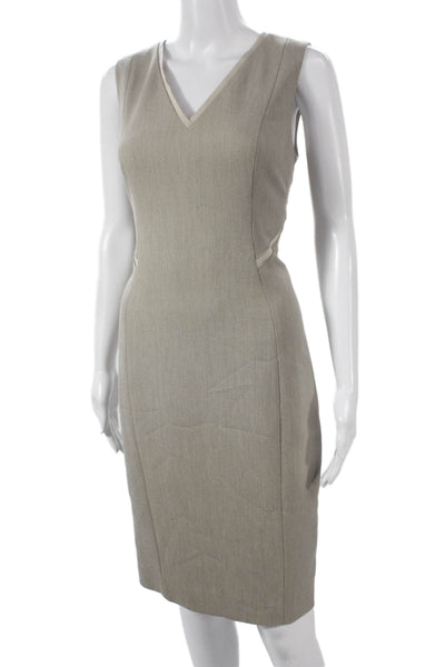 T Tahari Women Sheath Dress Beige V-Neck Sleeveless Knee Length Zip Size 6