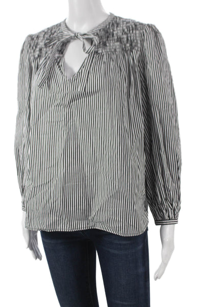 Derek Lam 10 Crosby Women Black Cotton V-Neck Long Sleeve Basic Blouse Size 2