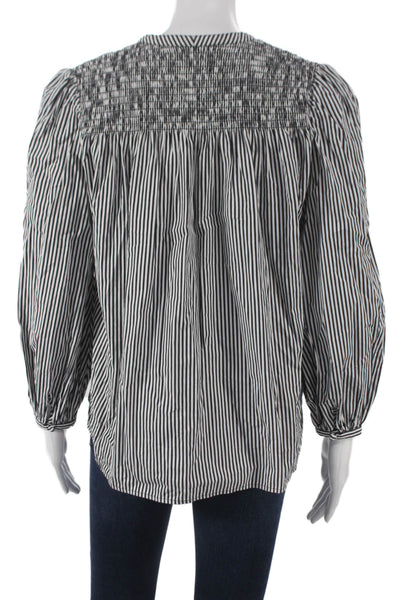 Derek Lam 10 Crosby Women Black Cotton V-Neck Long Sleeve Basic Blouse Size 2