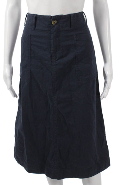 Ciao Lucia Womens A-Line Midi Skirt Blue Cotton Blend Button Size 10