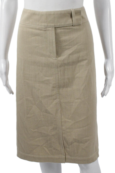 Akris Punto Women Straight Pencil Skirt Beige Cotton Button Size 10