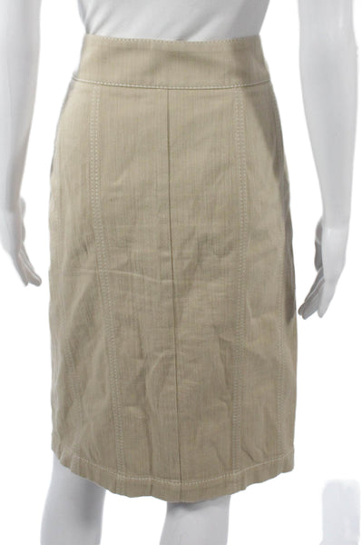 Akris Punto Women Straight Pencil Skirt Beige Cotton Button Size 10