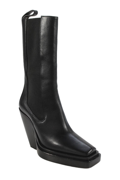 Bottega Veneta Womens Leather Mid Calf Stretch Inset Boots Black Size 35.5 5.5