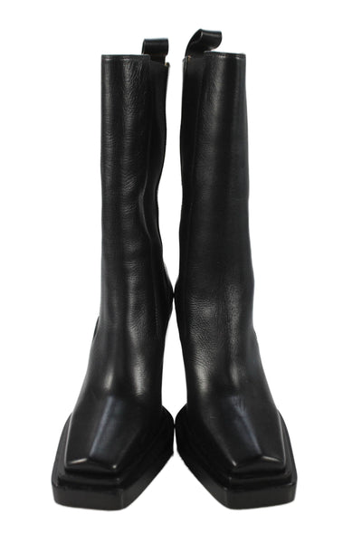 Bottega Veneta Womens Leather Mid Calf Stretch Inset Boots Black Size 35.5 5.5