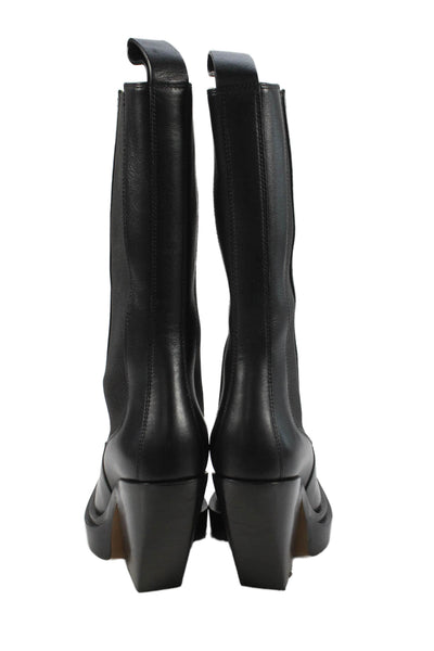 Bottega Veneta Womens Leather Mid Calf Stretch Inset Boots Black Size 35.5 5.5