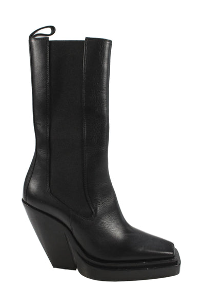 Bottega Veneta Womens Leather Mid Calf Stretch Inset Boots Black Size 35.5 5.5
