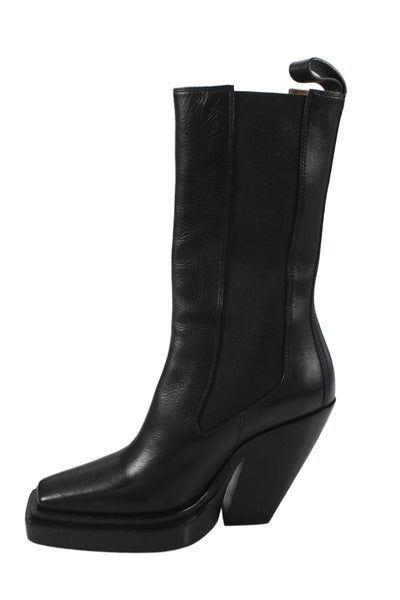 Bottega Veneta Womens Leather Mid Calf Stretch Inset Boots Black Size 35.5 5.5