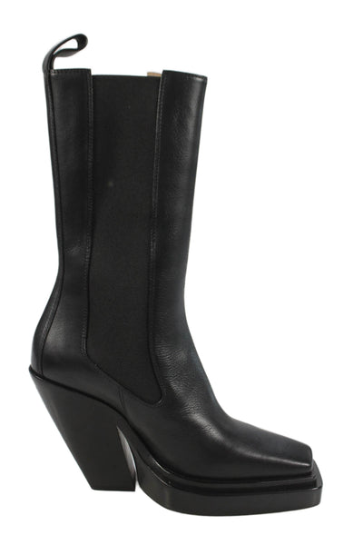Bottega Veneta Womens Leather Mid Calf Stretch Inset Boots Black Size 35.5 5.5