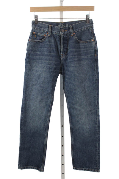 Etica Women Straight Jeans Blue Low Rise 100% Cotton Button Size 26