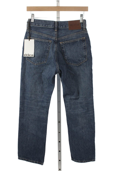 Etica Women Straight Jeans Blue Low Rise 100% Cotton Button Size 26