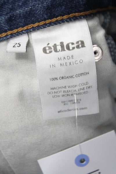 Etica Women Straight Jeans Blue Low Rise 100% Cotton Button Size 26