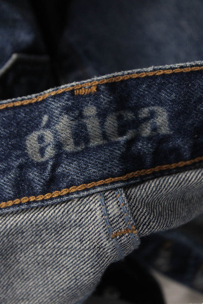 Etica Women Straight Jeans Blue Low Rise 100% Cotton Button Size 26