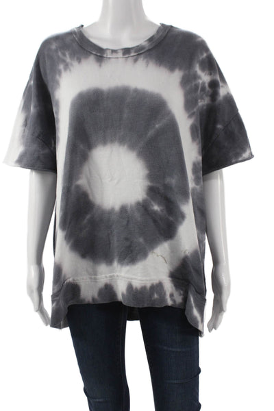 Mono B Womens Tunic Gray Crewneck Cotton Short Sleeve Geometric Size One Size