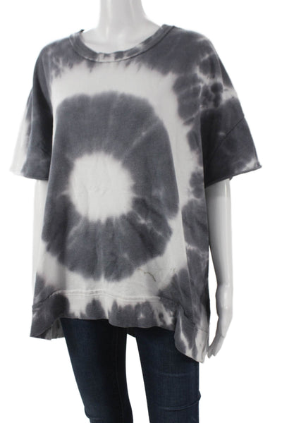 Mono B Womens Tunic Gray Crewneck Cotton Short Sleeve Geometric Size One Size