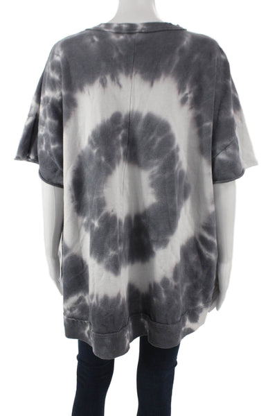 Mono B Womens Tunic Gray Crewneck Cotton Short Sleeve Geometric Size One Size