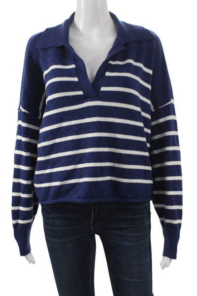 Kerri Rosenthal Women Striped Heart Pullover Blue Long Sleeve Size L
