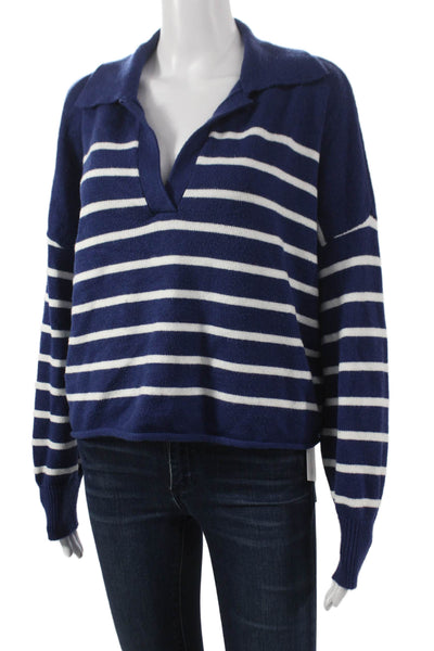 Kerri Rosenthal Women Striped Heart Pullover Blue Long Sleeve Size L