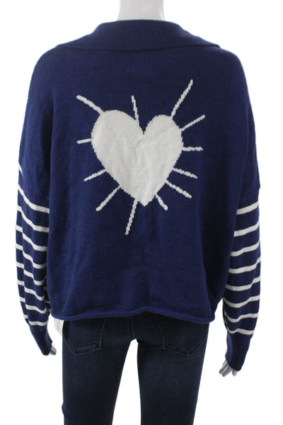 Kerri Rosenthal Women Striped Heart Pullover Blue Long Sleeve Size L