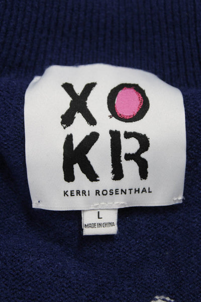 Kerri Rosenthal Women Striped Heart Pullover Blue Long Sleeve Size L