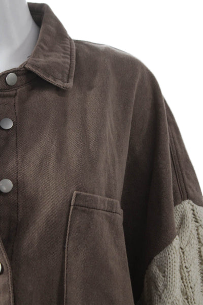Pol Womens Basic Brown Cotton Button Long Sleeve Jacket Size L