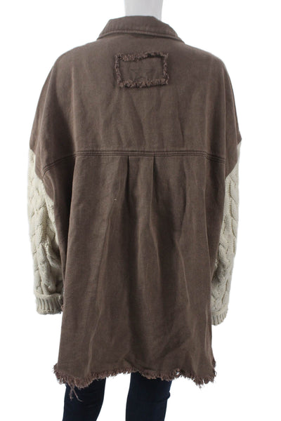 Pol Womens Basic Brown Cotton Button Long Sleeve Jacket Size L