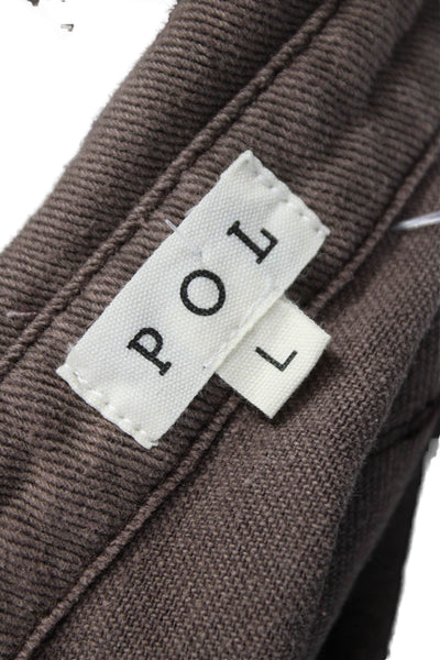 Pol Womens Basic Brown Cotton Button Long Sleeve Jacket Size L